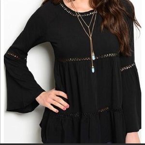 Boho Chic Haute Society Black Bell Sleeve Top